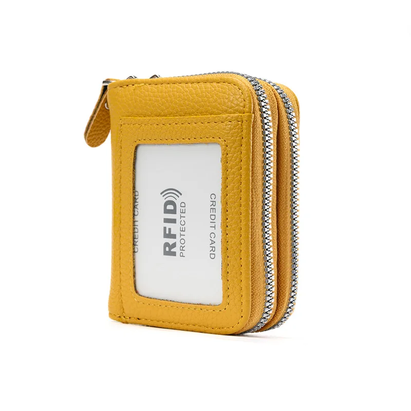 RFID Anti-Degaussing Women Wallets Unisex Card Bag Multi-Function Card Sleeve Anti-Theft Card Clip Double Zipper Coin Wallet