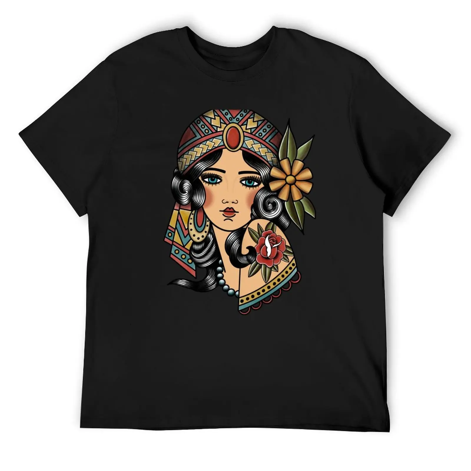 Gypsy Lady Head Tattoo kgbd T-Shirt anime figures vintage anime shirt mens graphic t-shirts hip hop