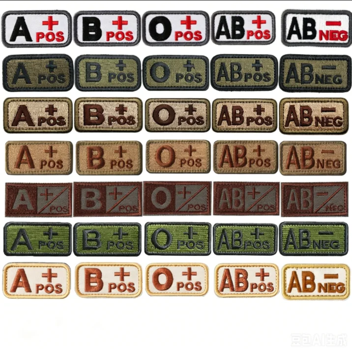 Emblemas de Tipo Sanguíneo A B AB O POS-NEG de 2.5*5CM, Apliques de Tecido Bordados com Velcro, Patch Tático Militar para Mochila