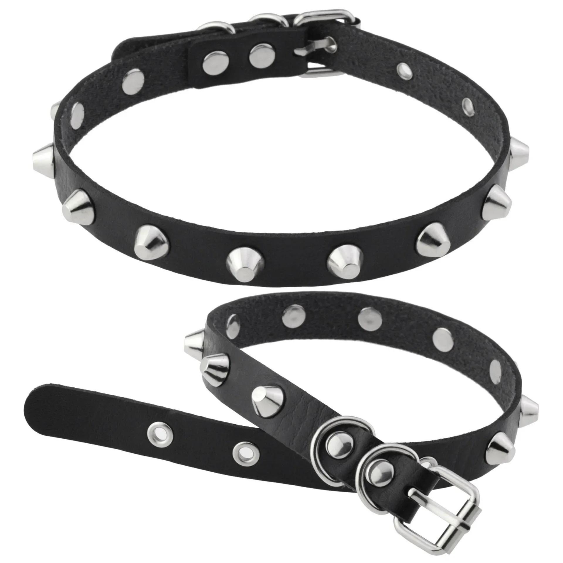 Punk Gothic Harajuku Personality Simple Retro Rivets Multicolored Leather Stainless steel Necklace Clavicle chain