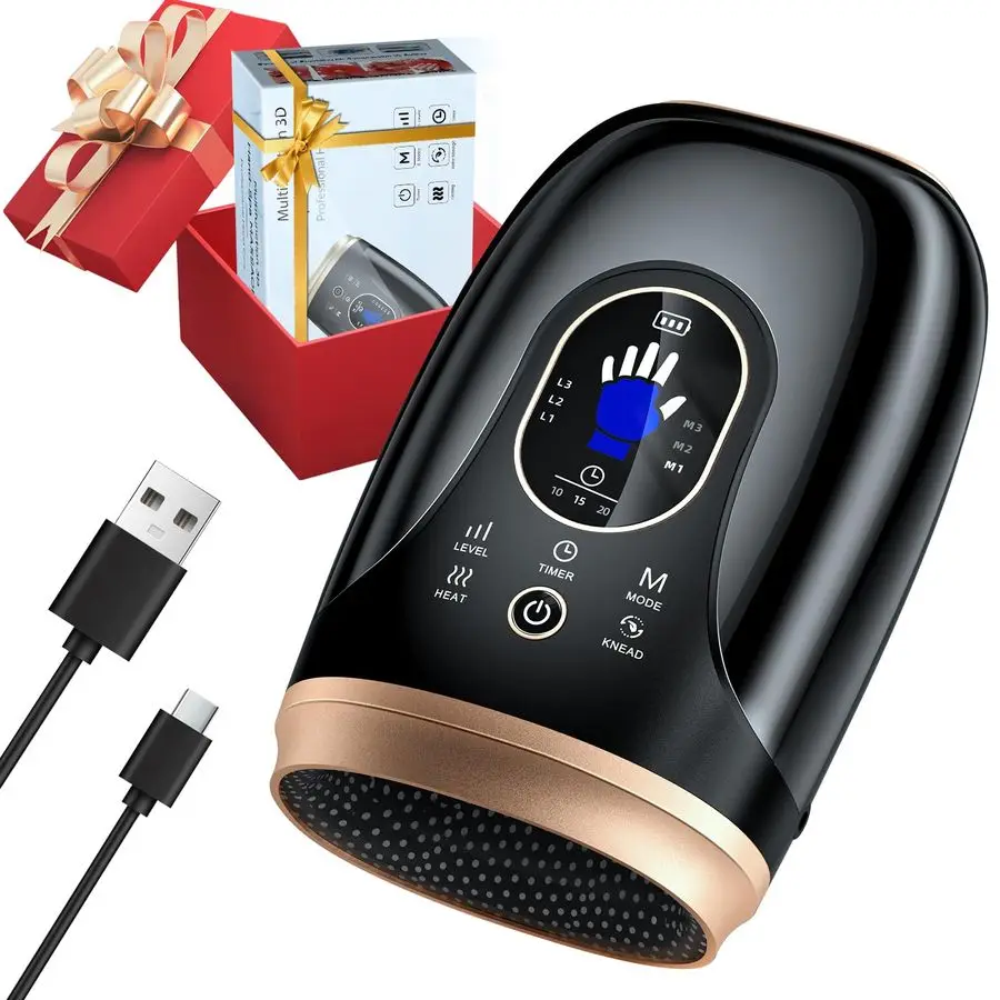 

Massager with Heat and Compression, 6 Holes Finger Stretching Hand Massager for Arthritis and Carpal Tunnel, 6 Levels Pressure T