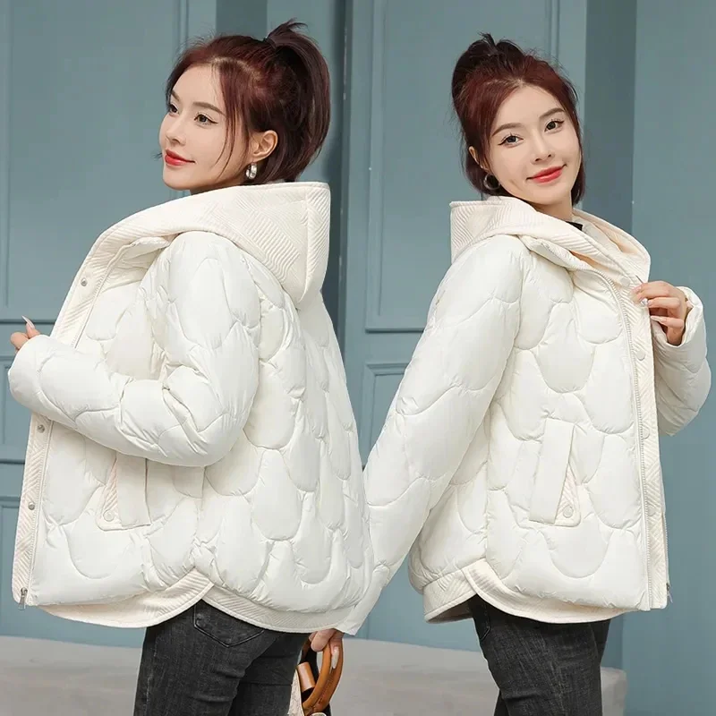 Parka à capuche deux pièces pour femme, fausse veste en coton, vêtements courts ondulés, optique de bavure, veste rembourrée en coton chaud, manteau d'extérieur pour femme, nouveau