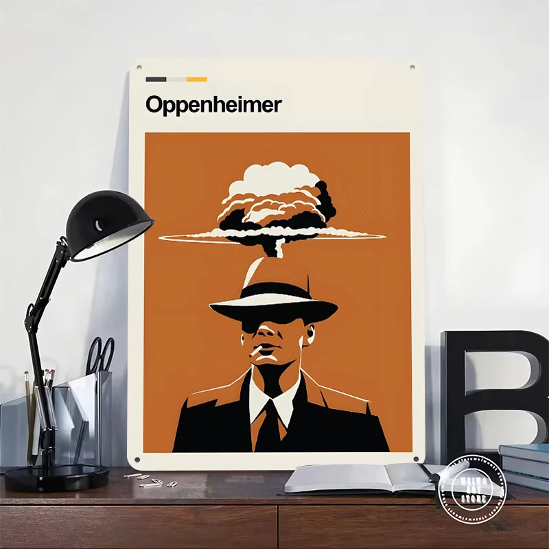 Oppenheimer Movie 3D Printed Texture Poster Personalized Wall Art Retro Metal Tin Signs for Decoration Room Decorating Interior