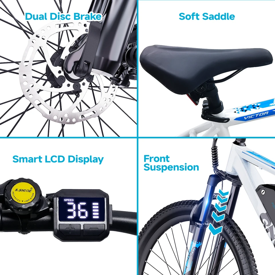 QNUT Victor 3.0 Adult Electric Mountain Bike 750W Peak Motor 36V 10.4Ah Removable Battery 26 Inch All‑Terrain EBike 21‑Speed Front Suspension Dual Disc Brake 20MPH Electric Bicycle US Warehouse Fast Shipping image 10