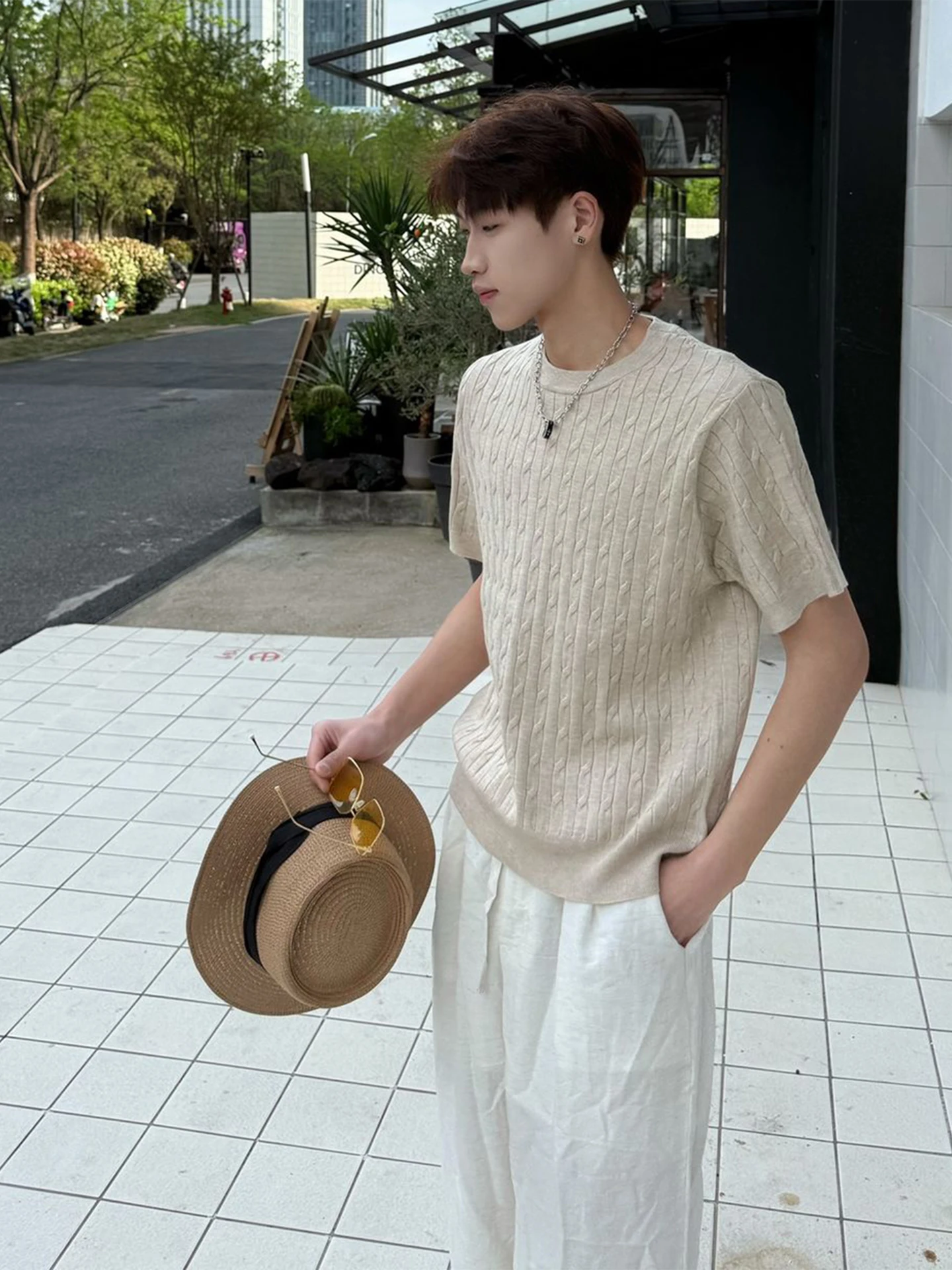 Men's Knitted Half Sleeve T-Shirt Summer Breathable Comfortable Anti-Wrinkle Anti-Stain Soft Loose Fit round Neck Cleanfit
