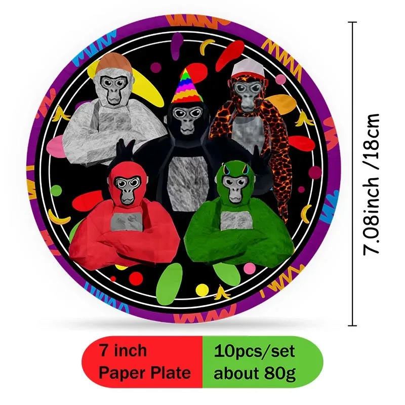 Gorilla Tag Themed Birthday Party Decor Set Disposable Paper Plates Cups Balloons Paper Boxes Spiral Party Table Decor Supplies