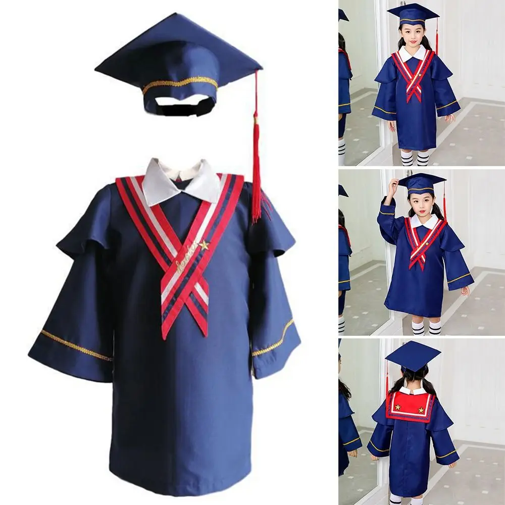 2 Buah/Set Gaun Wisuda Anak-anak TK Wisuda Kehormatan dengan Topi Rumbai Gaun Wisuda TK Jubah Wisuda
