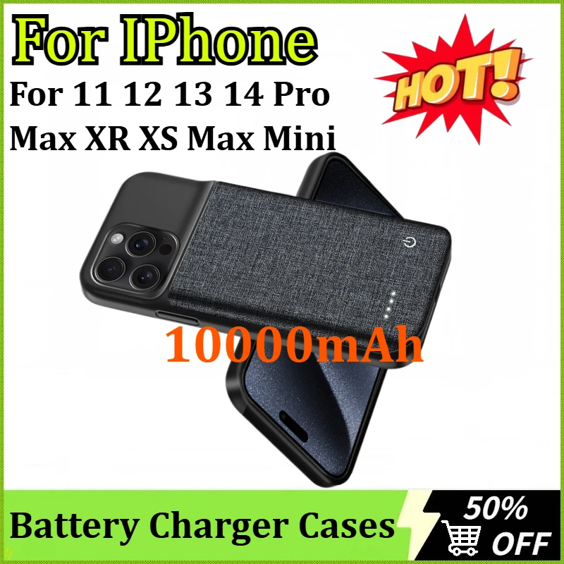 เคสแบตสำรอง 10000mAh สำหรับ iPhone 11 12 13 14 Pro Max XR XS Max Mini พาวเวอร์แบงค์แบบพกพา พร้อมคลิปหนีบหลัง