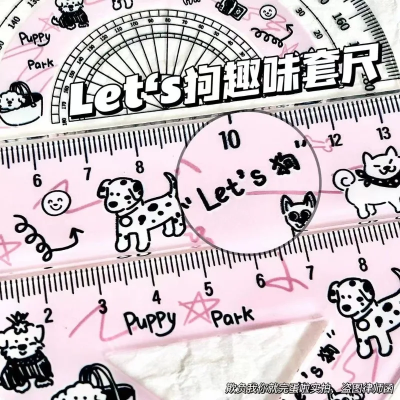 4 in 1 Cute Anime Ruler Stationery Set Ruler Triangle Protractor Drawing Children's Day Gift School Accessories