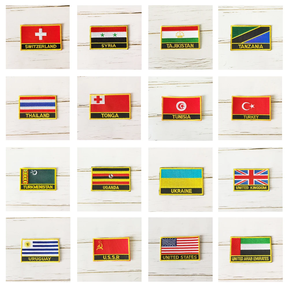 National Flag Square Embroidery Patch Badge 8*5cm SWITZERLAND SYRIA TANZANIA TUNISIA UKRAINE UNITED ARAB EMIRATES UNITED STATES