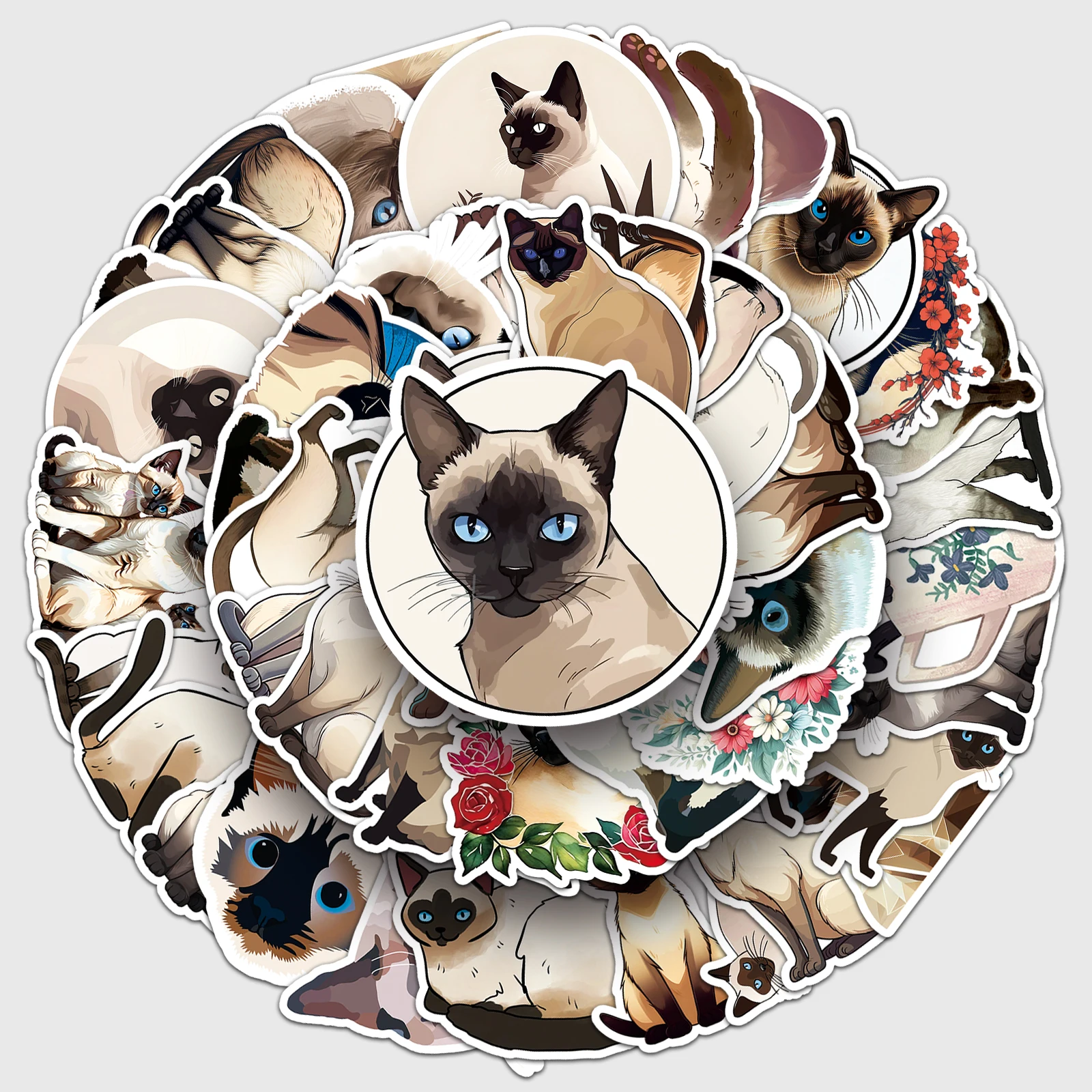 50Pcs Siamese Cat Series  Cartoon Cute Waterproof Sticker Skateboarding Snowboard Retro Vinyl home decal Sticker