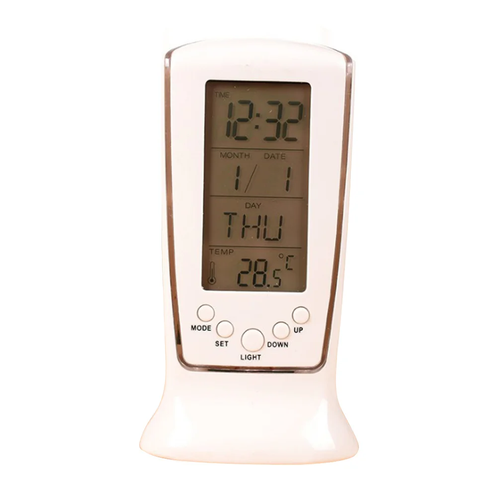 

Led Electronic Clock Blue Backlit Digital Alarm Clock Temperature Display Calendar Function Portable For Home