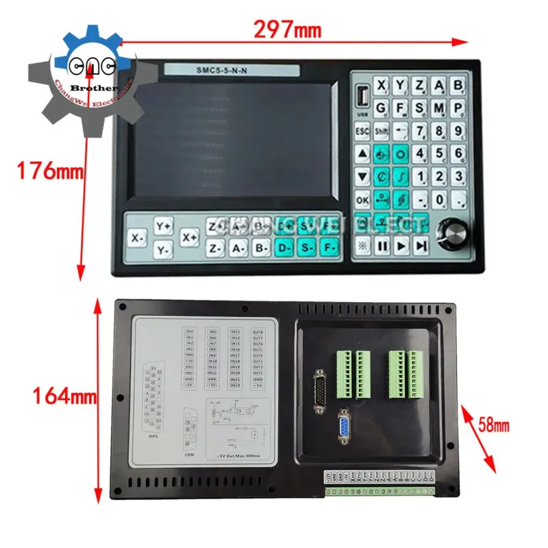 SMC5-5-n-n CNC USB Controller 5Axis Offline 500khz Kit G code N.M stepping Motor Driver 2 HSS57 57J1880EC-1000 motor MPG DC