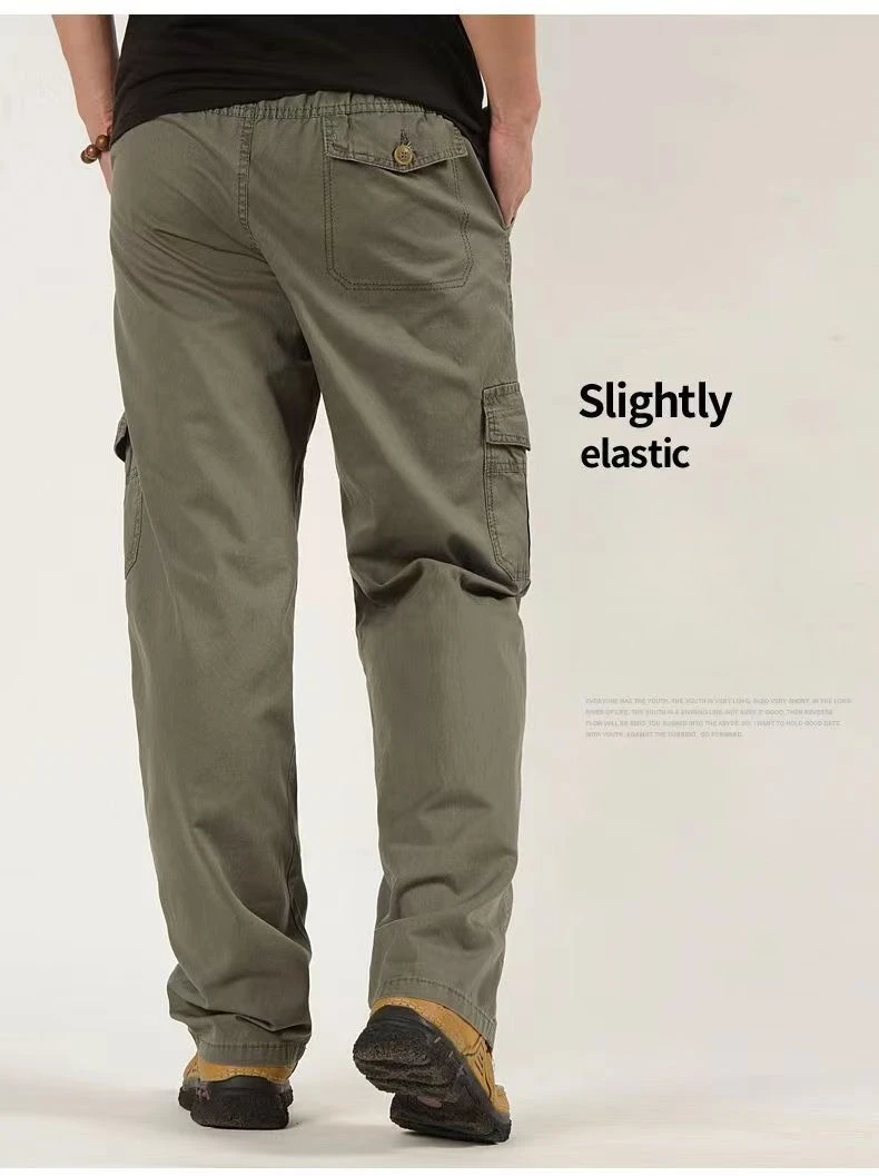 2026 Neue Herren Cargo-Hose aus Reiner Baumwolle Herbst Baggy Gerades Bein Multi-Taschen Arbeitshose Lässige Lange Hose Übergröße M-6XL – Detail 4