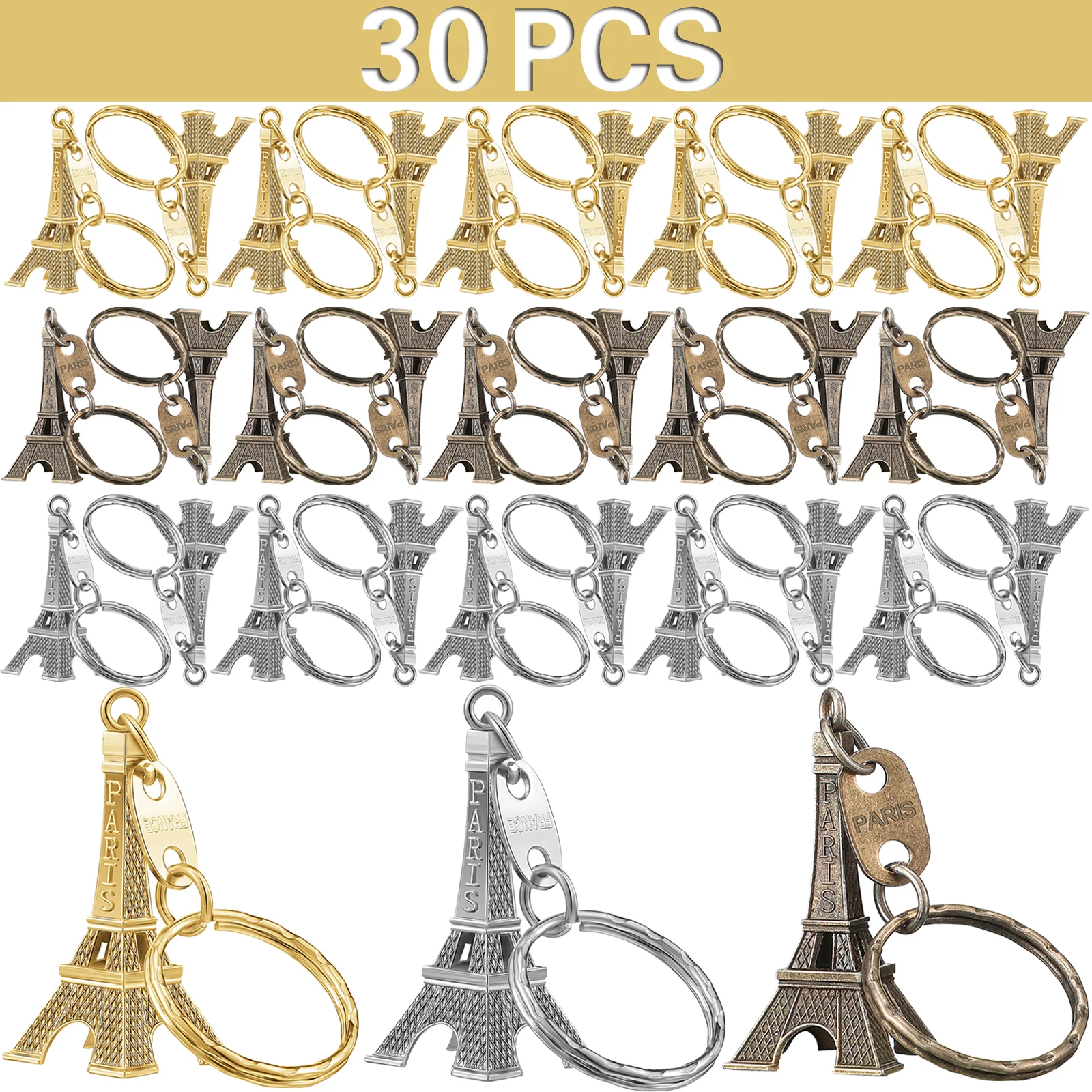 30Pcs Parisian Party Gifts Eiffel Tower keychain French Souvenir retro decor Girl Ladies for Party Bride Wedding