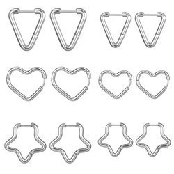 2pcs/1Pairs Stainless Steel Women Men Ear Stud Triangle Heart Star Circle Hoop Earring Unisex Piercing Jewelry gift
