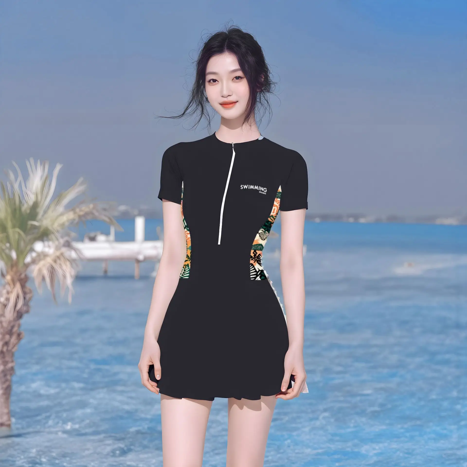Swimsuit Women's One-piece Swimsuit New Slimming Conservative Hot Spring Swimming Pool Exclusive Plus Size Swimsuit
