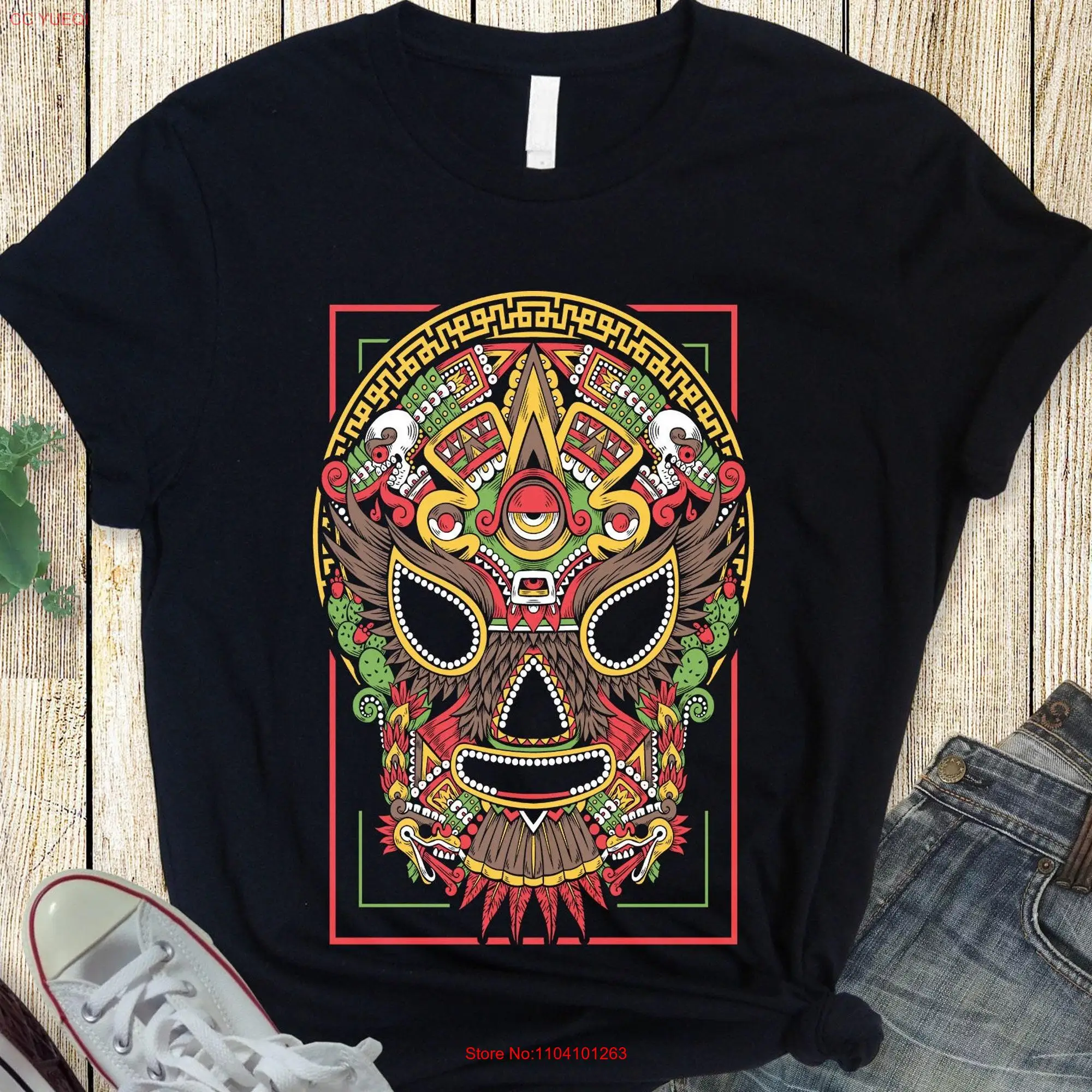 Mexican Luchador Mascara Azteca Aztec Mask Mexico T Shirt long or short sleeves