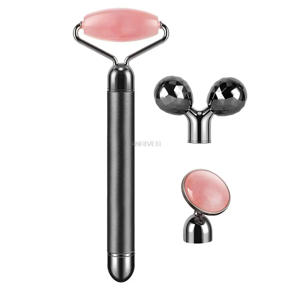 3in1 Electric Rose Quartz Jade Roller and Face Massager Set Face Care Tools Eye Massager and 3D Face, Head, Arms,Neck Massager