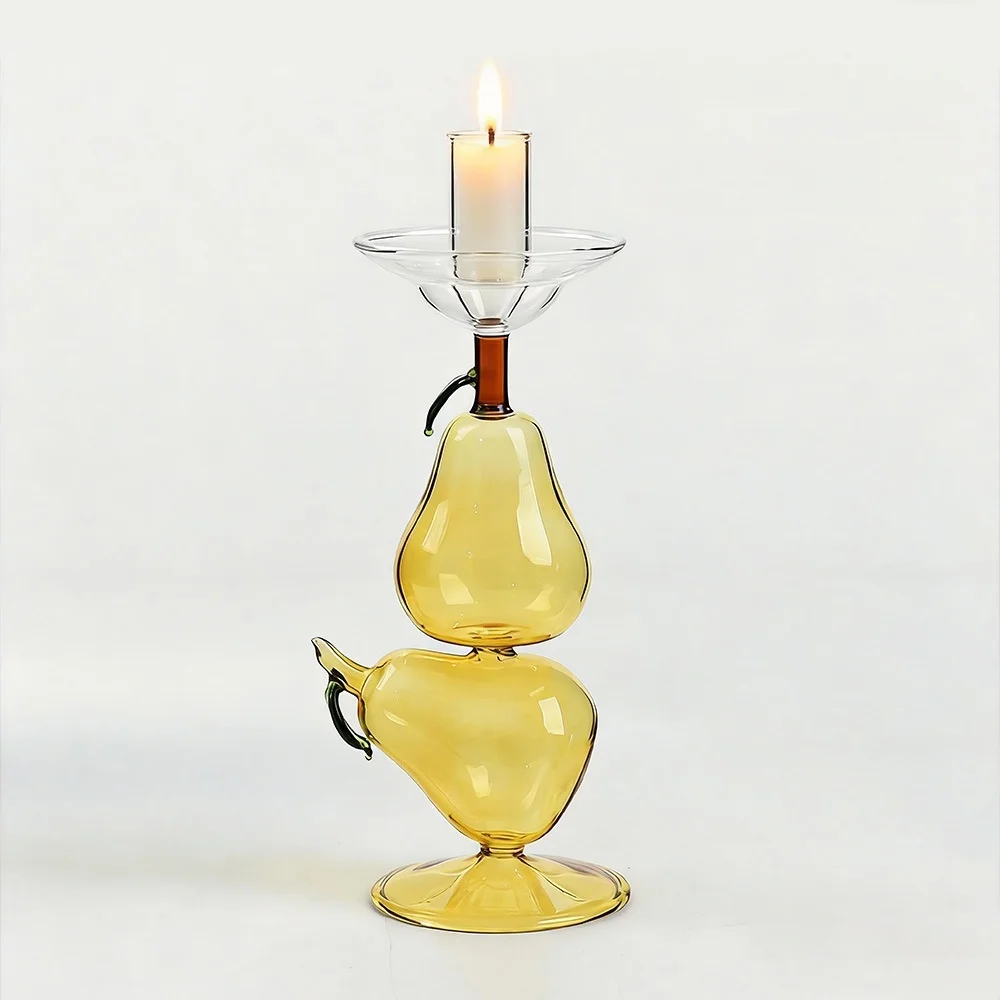 2pcs/lot Home Desktop Ornament Pear Shaped Glass Candle Holder Romantic Candlelight Colorful Candlestick