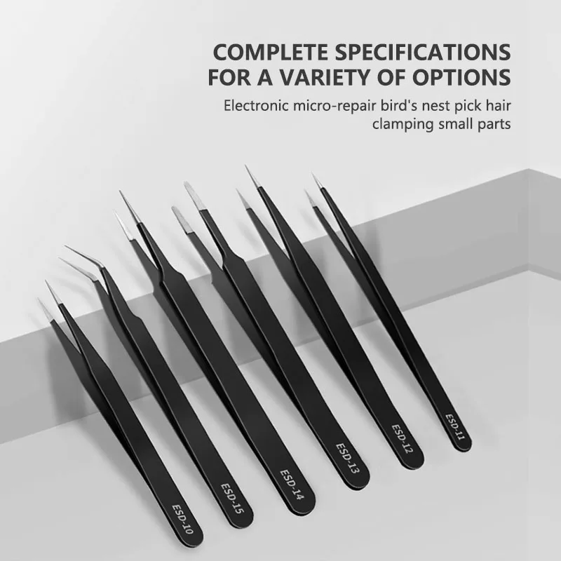 6 pçs pinças de aço inoxidável antiestáticas multiuso pinças de cílios afiadas pinças de sobrancelha