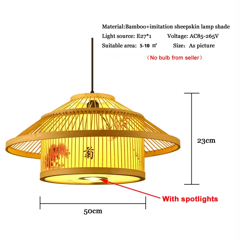 Chinese Bamboo Lantern Chandelier With Spotlights Restaurant Homestay Hot Pot Restaurant Straw Hat Decorative Pendent Lamps