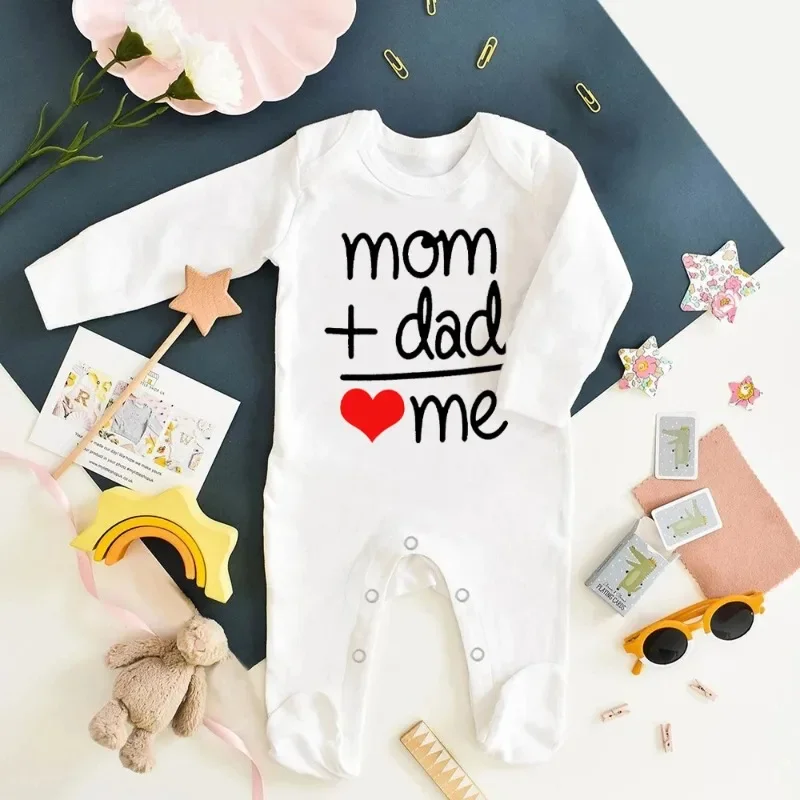 MOM+DAD=ME Print Baby Sleepsuit Long Sleeve Round Neck Infant Bodysuit  Newborn Shower Gifts Boy Girl Cute Infant Sleepsuit