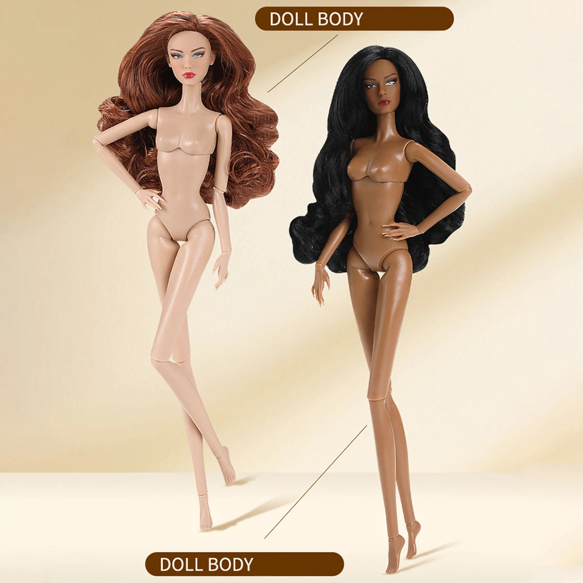 32cm 2nd Gen Supermodel Doll Straight/Curly Hair Fashion Make-up 14 Joints Fair/Dark Skin 1/6 Female Figure Collectible Gifts