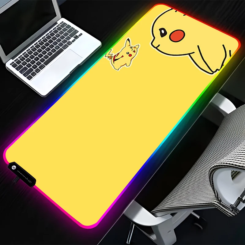 

RGB LED Mouse Pad Rubber HD Mousepad Computer Gaming Accessories Keyboard Pad Office Decoracion Desk P-pokemon Pikachu Mouse Mat