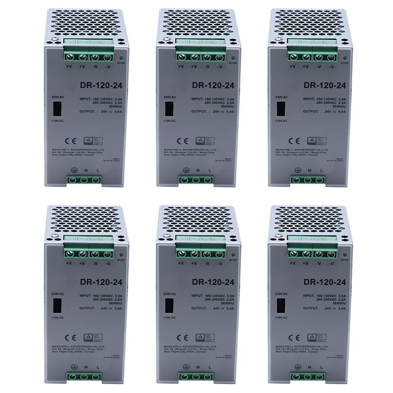 -BOFF 6X DR-120-24, 120 Вт, промышленный источник питания на рейке, 24 В, 5 А, импульсный источник питания, монтаж на рейку, импульсный источник питания