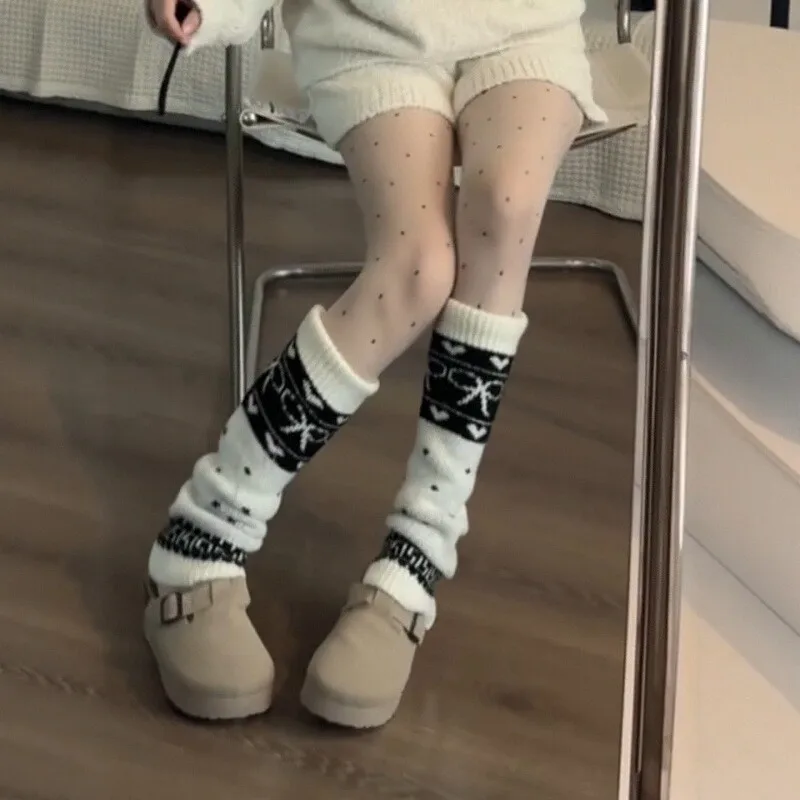 

Женские вязаные шерстяные леггинсы, чехлы, носки Y2K, носки до середины икры, термоштабелируемые дизайнерские гетры в стиле Харадзюку