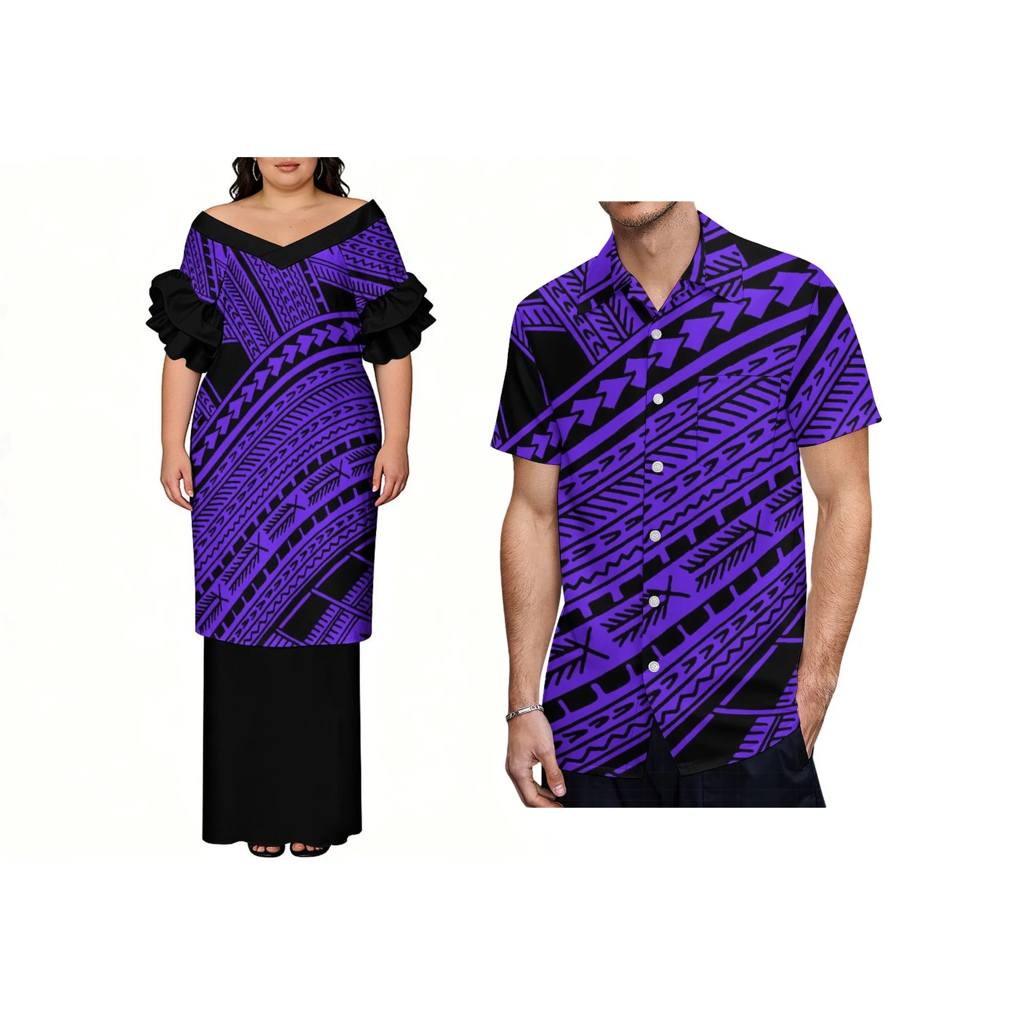 Vestido de mujer de talla grande con volantes y manga corta, estilo polinesio hawaiano Puletasi, diseño de las Islas del Pacífico, 2 piezas, novedad 2026