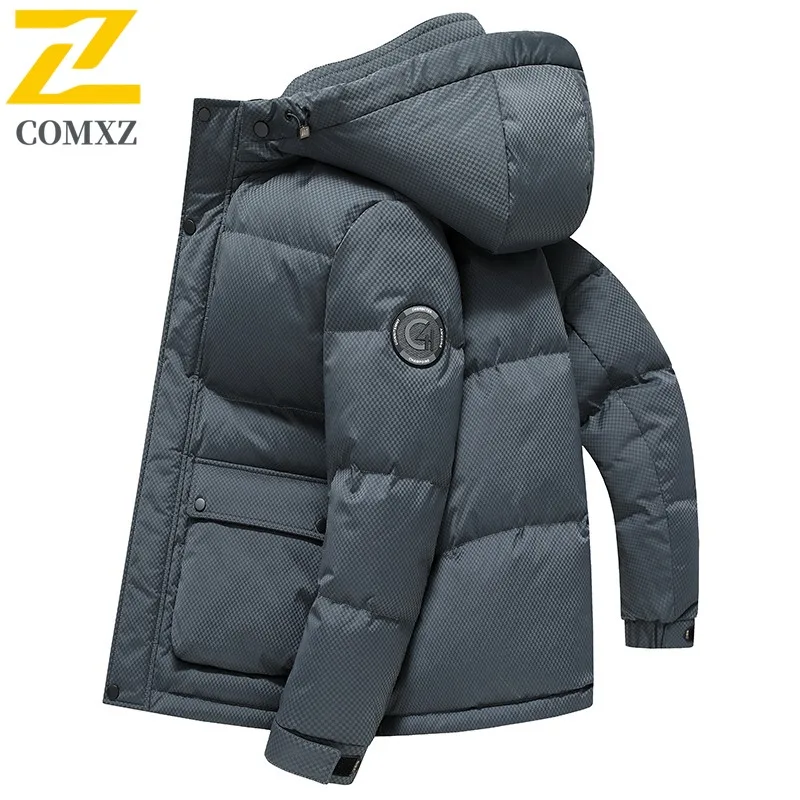 COMXZ Mens Down Jacket Classic Hooded Commuting Office Lightweight Parka Fashion Camping Cold Protection Autumn Winter Coat