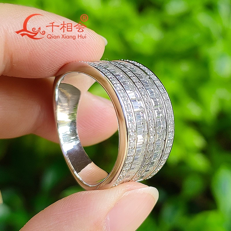 13mm small baguette two rows  Eternity Band  Sterling 925 Silver hip hop Moissanite Ring Men women  Diamonds Male fine Jewelry