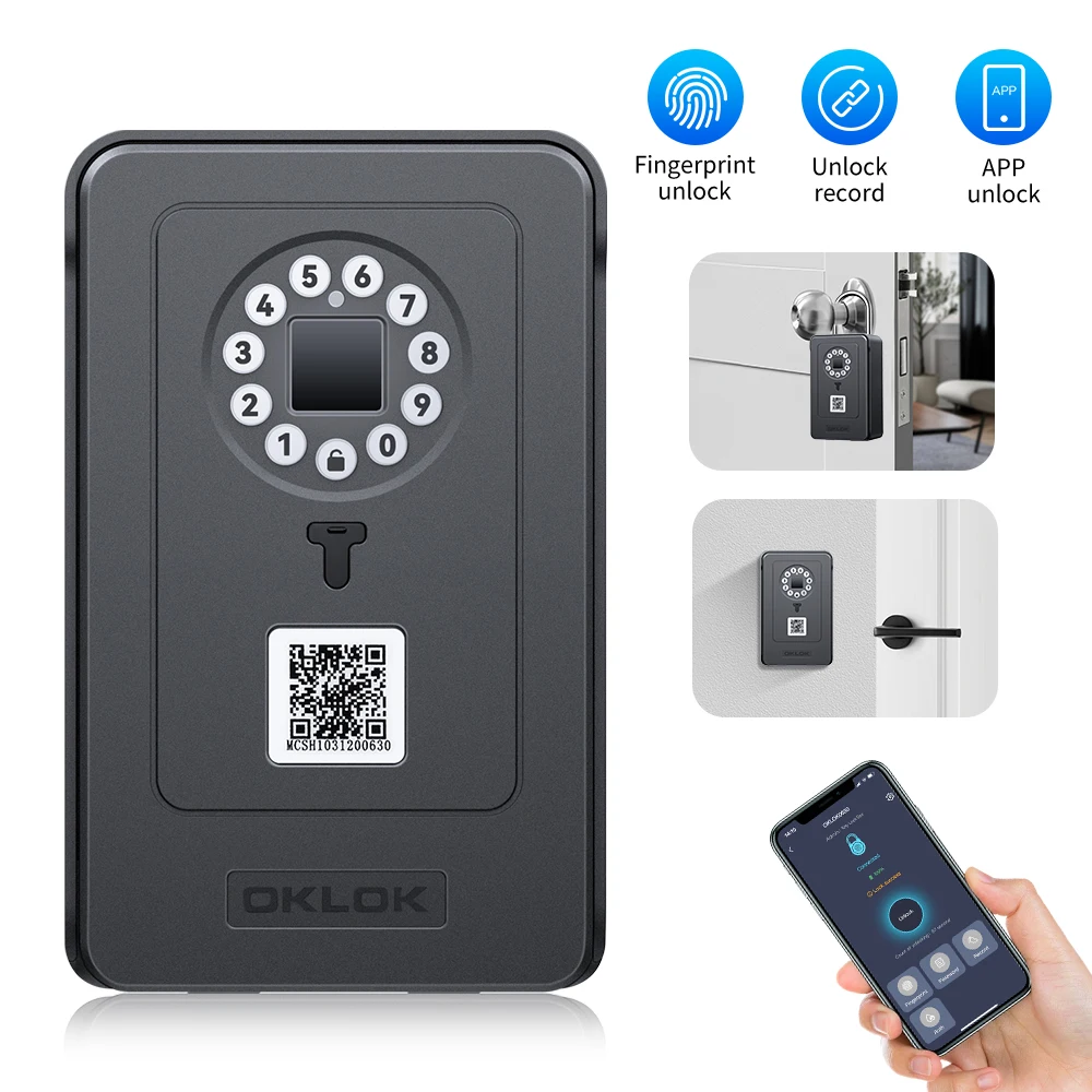 Bluetooth Key Box With Code Lock Wireless Smartlock Box Wall Mount Fingerprint App Digital Code Key Safe for Home Office