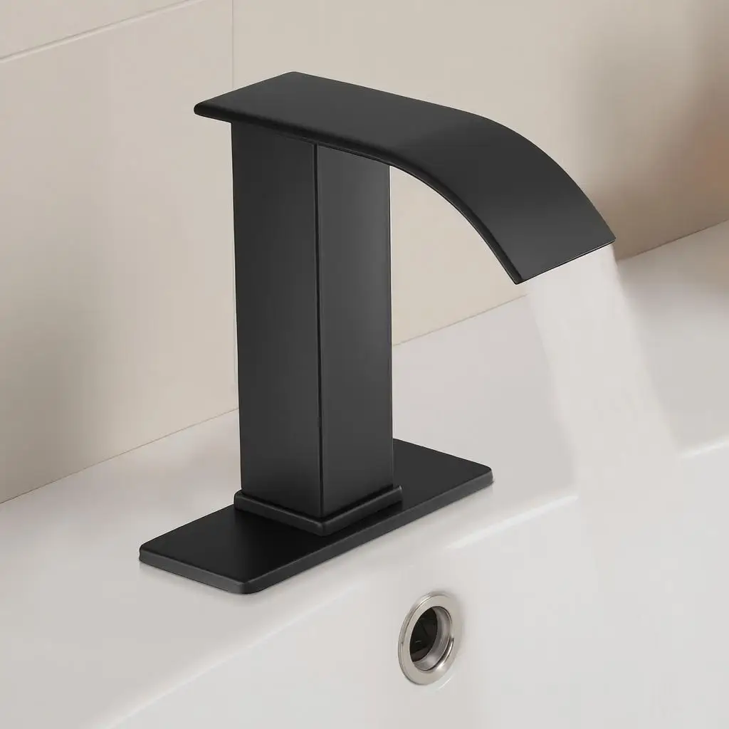 

Touchless Bathroom Sink Faucet, Automatic Motion Sensor Waterfall Restroom Toilet Faucet with Hole Cover Plate, Battery Opera