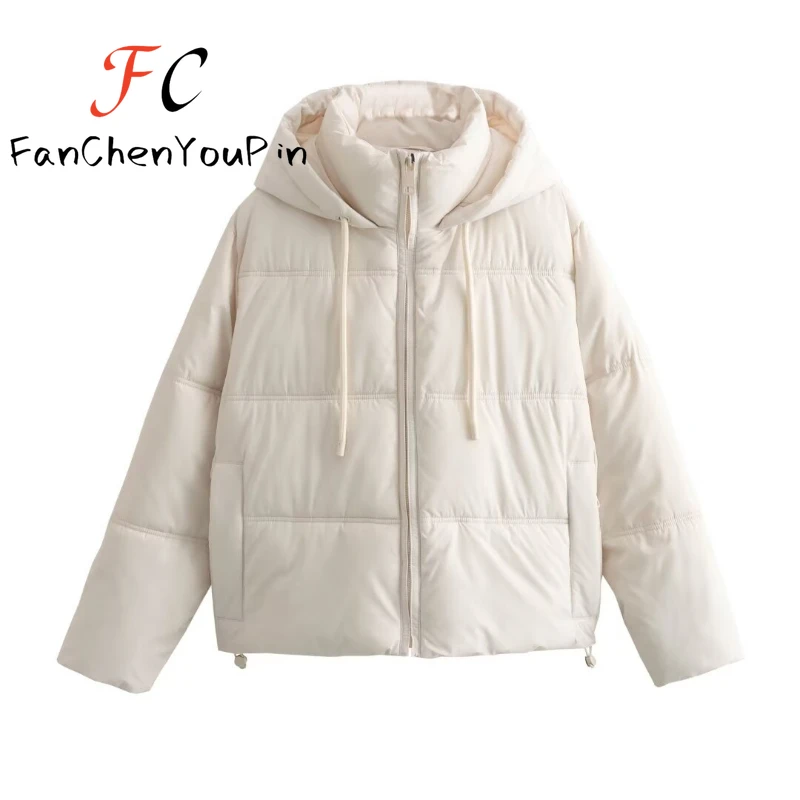 Veste à capuche en coton pour femme, style court, veste optique, mode simplicité, monochromatique, vêtements décontractés, nouveau, automne, hiver