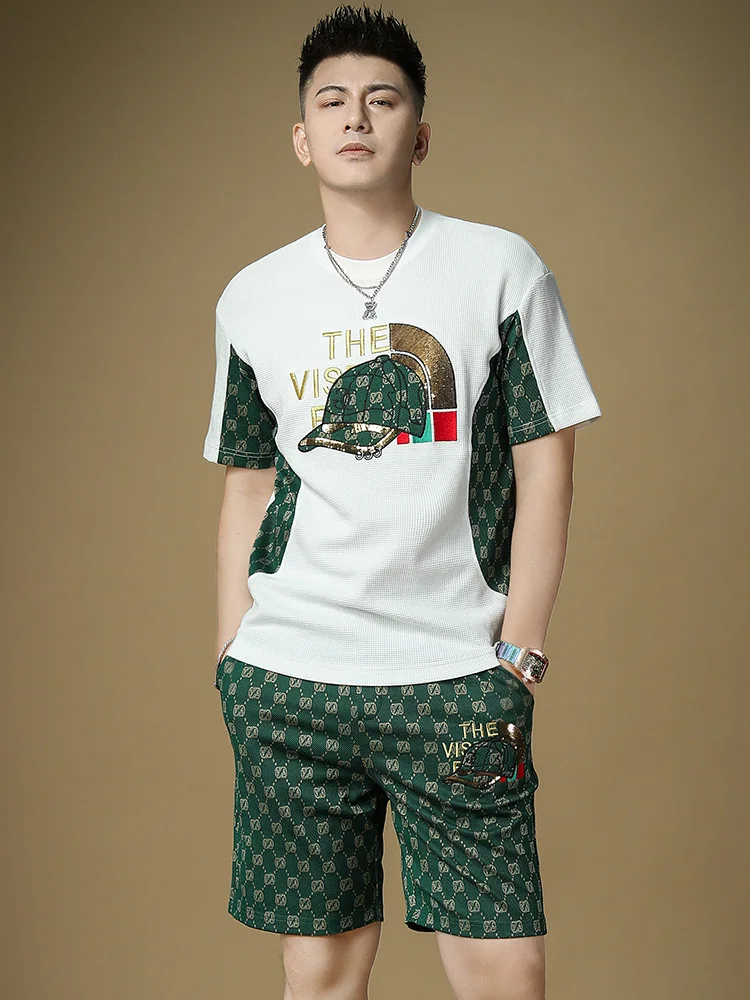 

European Sle Men's ort Sve T-irt And orts Casual Set Summer Trend 2023 New Men's Clothing a Set Summer Match