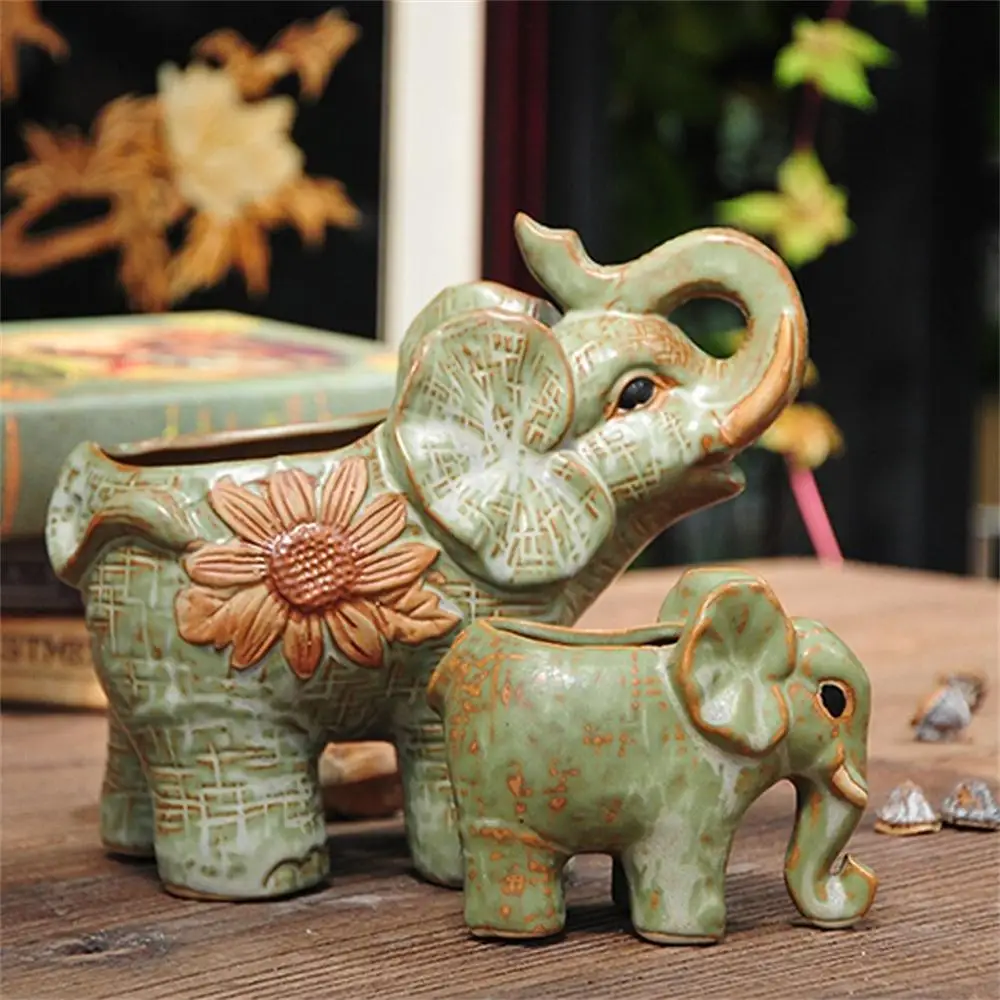 Succulent Flowerpot Elephant Breathable Coarse Pottery Small Potted Green Plant And Personalized Ceramic Pot Wit A Large Caliber