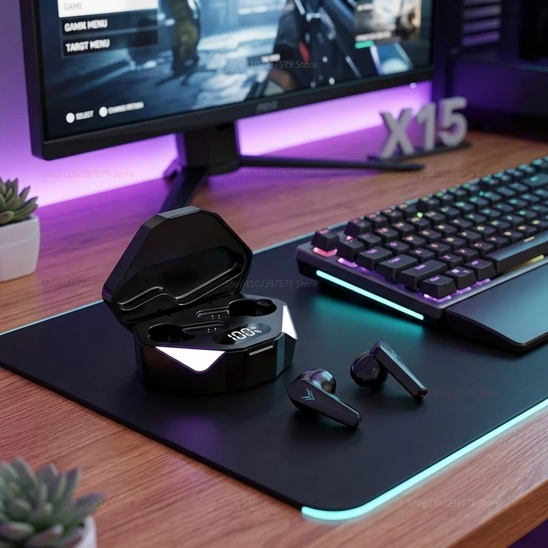 NEW Gaming Headset with LED Display, X15 TWS Wireless Bluetooth Headphones Touch Control Earbud with Mic for PC Mobile Phones