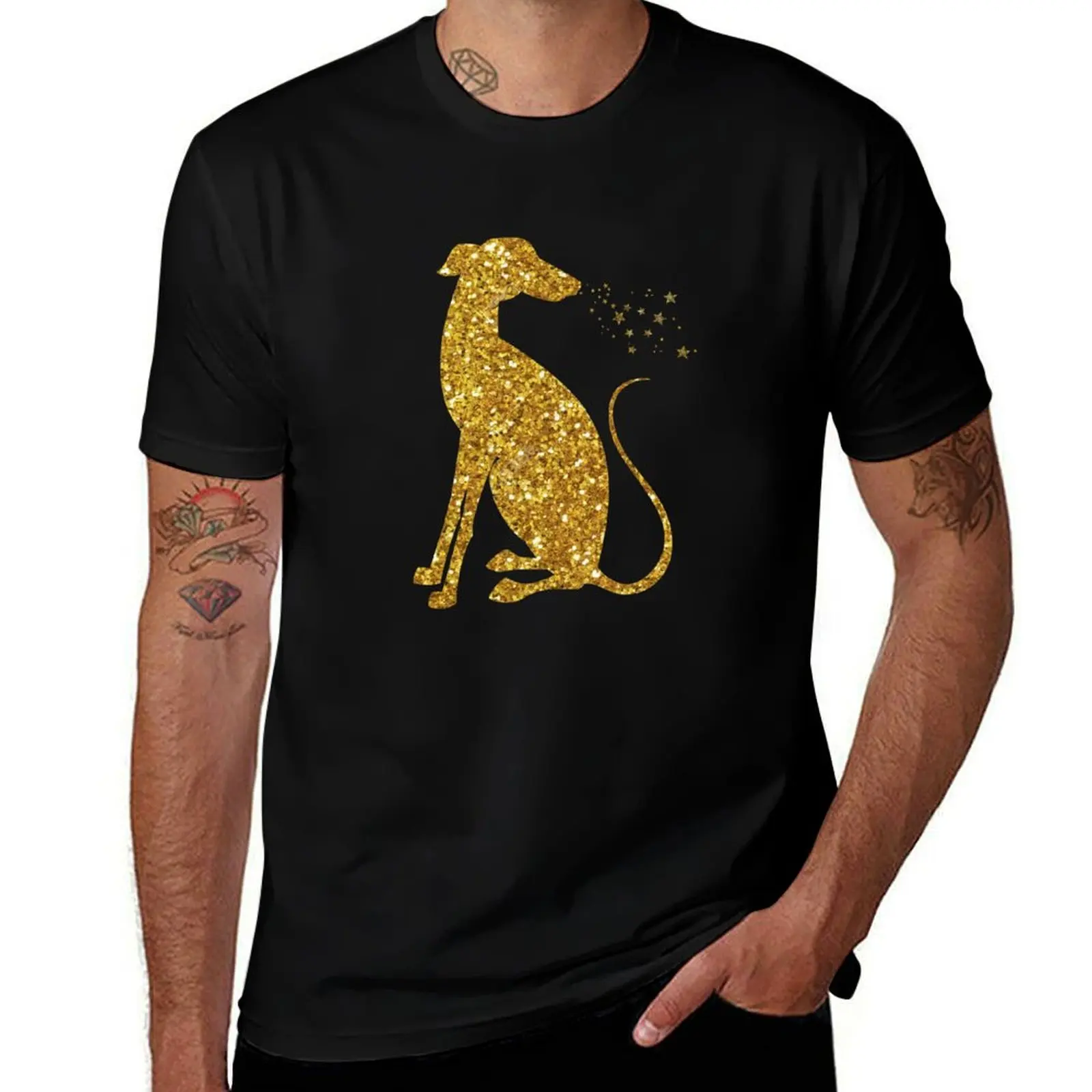 

Gold Glitter Stars greyhound T-Shirt g man t shirts for men man t shirts cotton t shirts for man graphic vintage T-shirt
