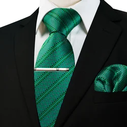 EASTEPIC-corbatas de rayas verdes y púrpuras para hombre, conjunto de corbata de 8 cm con Clip brillante para hombre, accesorios de calidad cuadrados