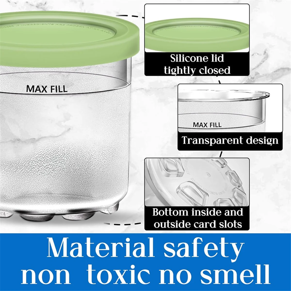 Creami Pinty i Pokrywki do - 4-pak Pojemników na Kremowe Lody Kubki Słoiki Bazy Zestaw NC299AMZ & NC300S Series-A99X