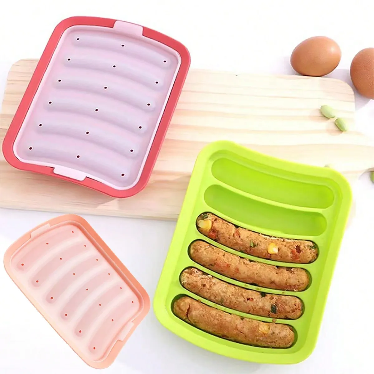 1 Set of Silicone Sausage Molds, 6 Cavities - DIY Hamburger, Hot Dog, Ice Cube, Candy, Jelly, Chocolate Tray Molds, Fcm Tested and Certified - Use with Confidence, Includes Lid, DIY Hot Dog, Egg, Sausage Baking Molds