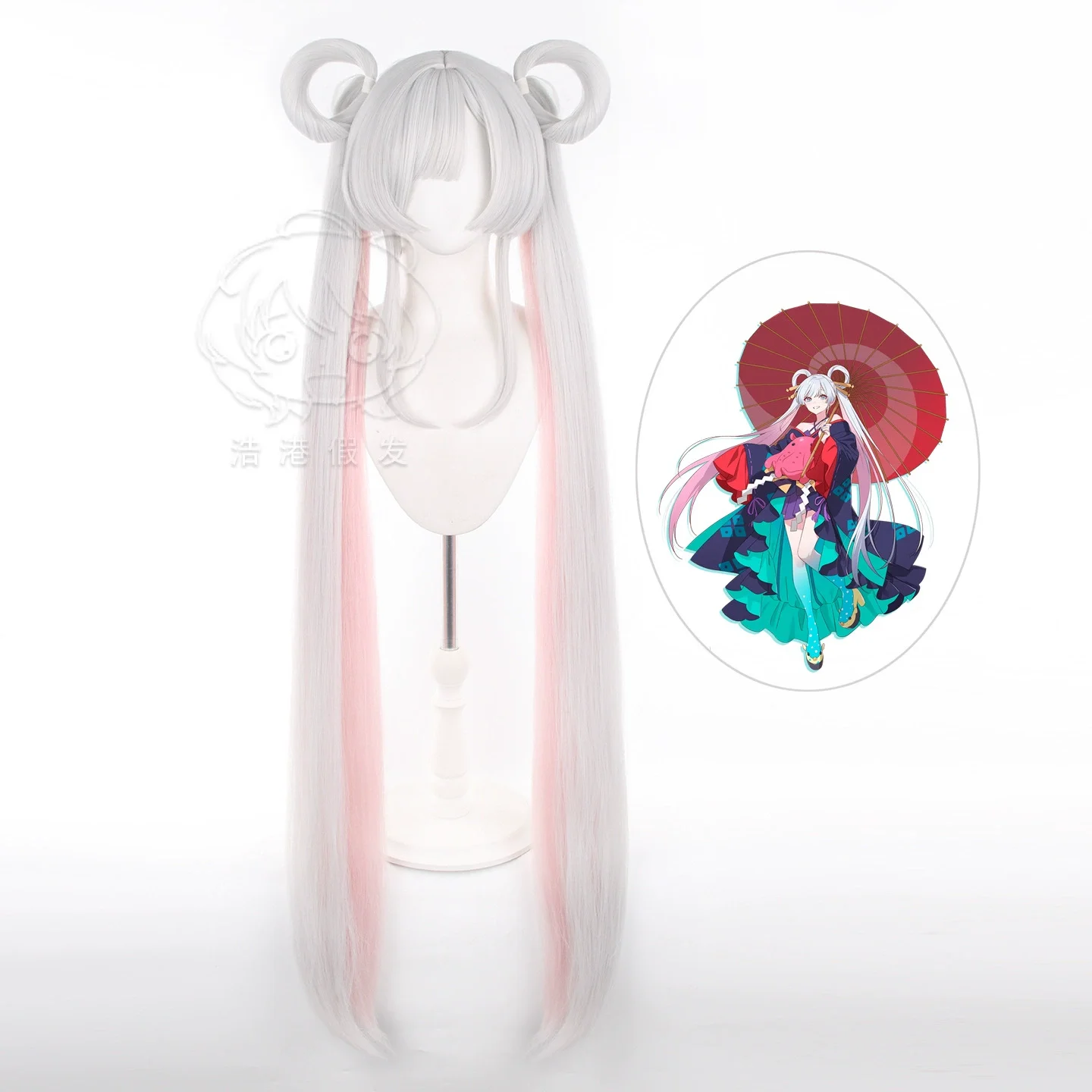 Princess Kaguya Yachiyo Runami Cosplay Wig Silver Pink Color Block Double Ponytails with Circle Accessories Heat Resistant