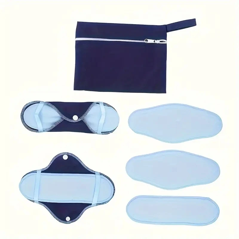 AIO 8 قطعة مجموعة فوط صحية فائقة الامتصاص قابلة لإعادة الاستخدام فوط صحية ناعمة قابلة للغسل مع وسادات داخلية سلس البول قابلة للتبديل
