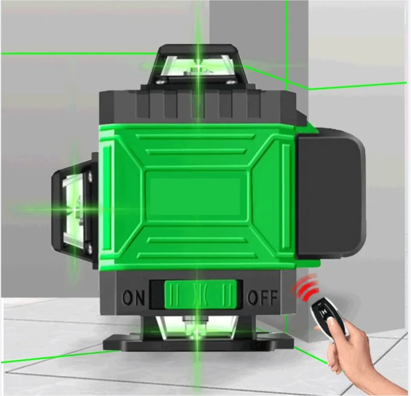 4D/3D Laser Level 3° Cross Line Laser Level Green Beam Lines Multifunction & Remote Control With Li-ion battery