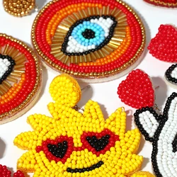 AENSOA Multiple Style Handmade Beaded Women's Stud Earrings Tide Colorful Heart Pattern Bohemia Jewelry Valentine's Day Gift
