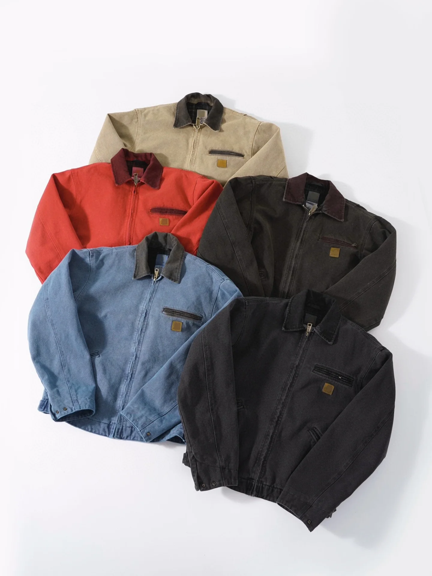Washed Vintage American Street High Density Canvas Patchwork Loose Collar Workwear Jacket Maytown Casual Long Sleeve Coat