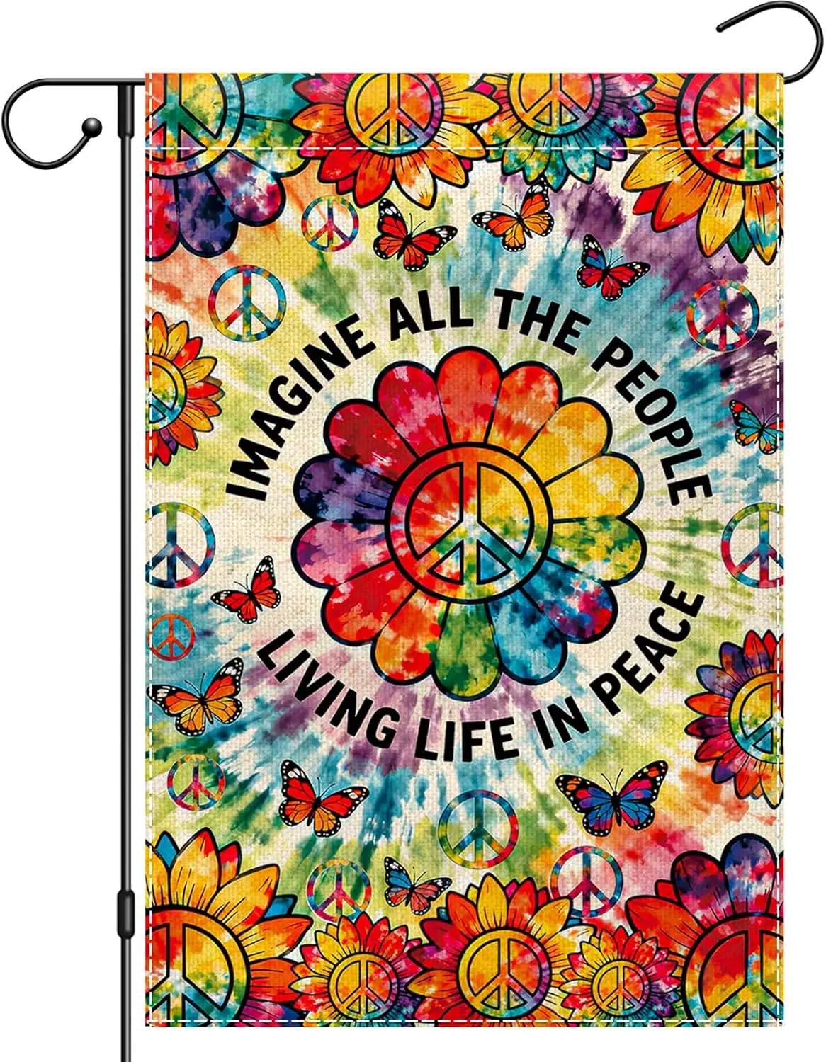 Imagine All The People Garden Flag 12X18 Double Sided, World Peace Flag for Outside, Inspirational Be Kind Yard Flag Rainbow EEZ